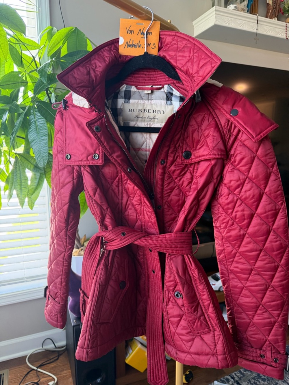Burberry Brit Quilted Red Coat